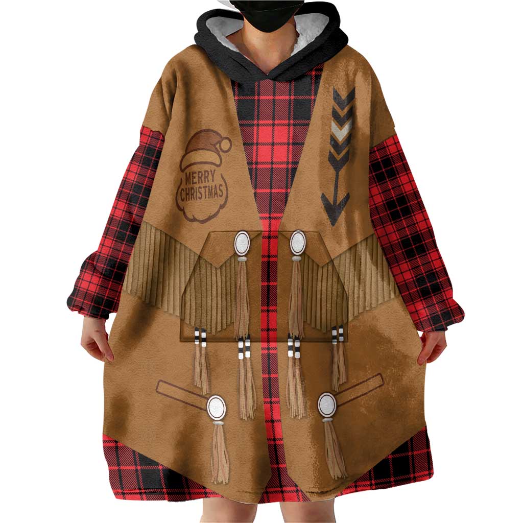 Santa Western Cowboy Christmas Wearable Blanket Hoodie Plaid Black Red Vest Style - Wonder Print Shop