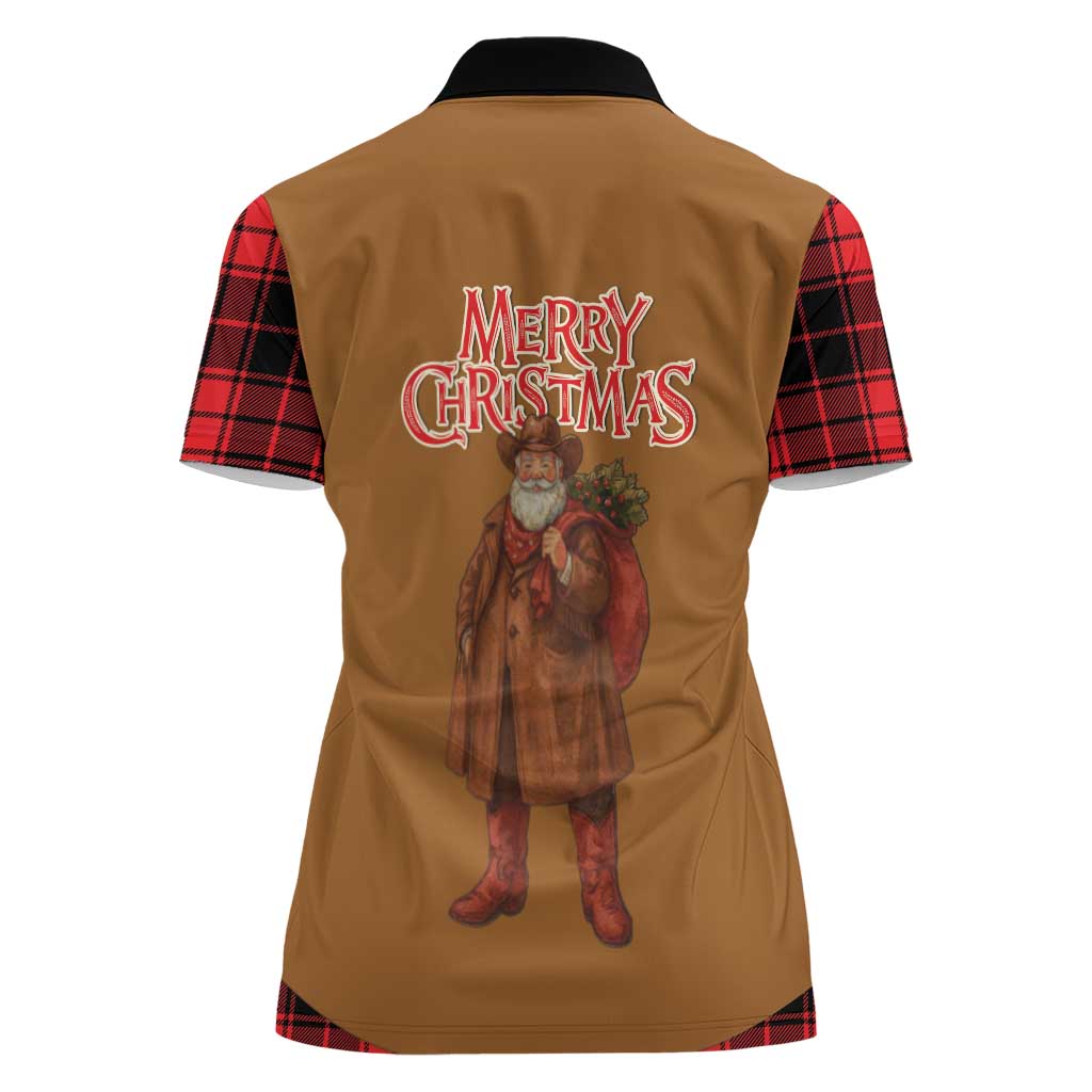 Santa Western Cowboy Christmas Women Polo Shirt Plaid Black Red Vest Style - Wonder Print Shop