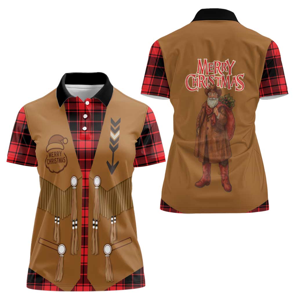 Santa Western Cowboy Christmas Women Polo Shirt Plaid Black Red Vest Style - Wonder Print Shop