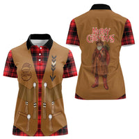 Santa Western Cowboy Christmas Women Polo Shirt Plaid Black Red Vest Style - Wonder Print Shop