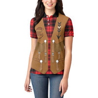 Santa Western Cowboy Christmas Women Polo Shirt Plaid Black Red Vest Style - Wonder Print Shop