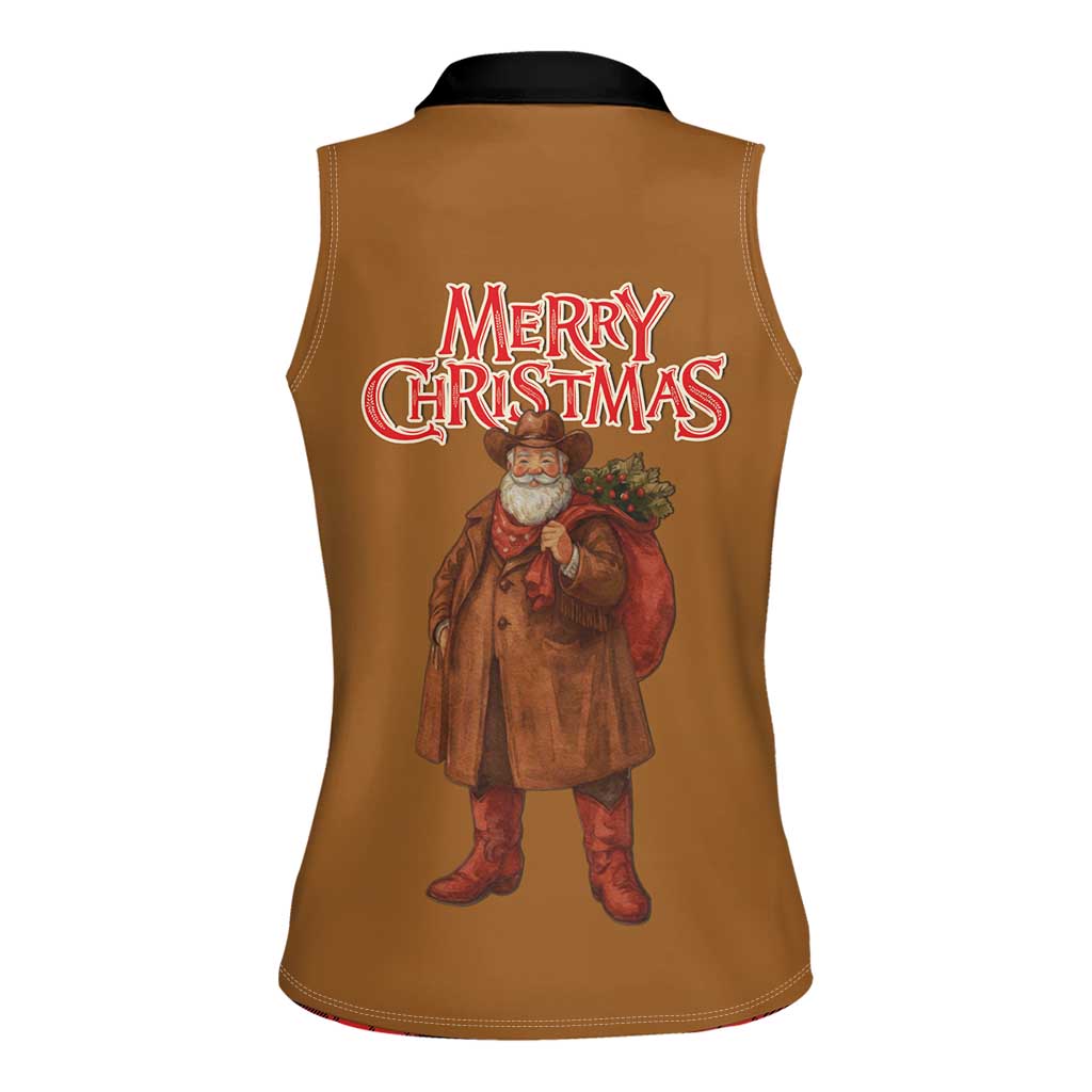 Santa Western Cowboy Christmas Women Sleeveless Polo Shirt Plaid Black Red Vest Style - Wonder Print Shop