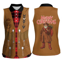 Santa Western Cowboy Christmas Women Sleeveless Polo Shirt Plaid Black Red Vest Style - Wonder Print Shop