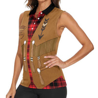 Santa Western Cowboy Christmas Women Sleeveless Polo Shirt Plaid Black Red Vest Style - Wonder Print Shop