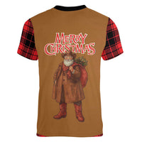 Santa Western Cowboy Christmas Women V-Neck T-Shirt Plaid Black Red Vest Style - Wonder Print Shop