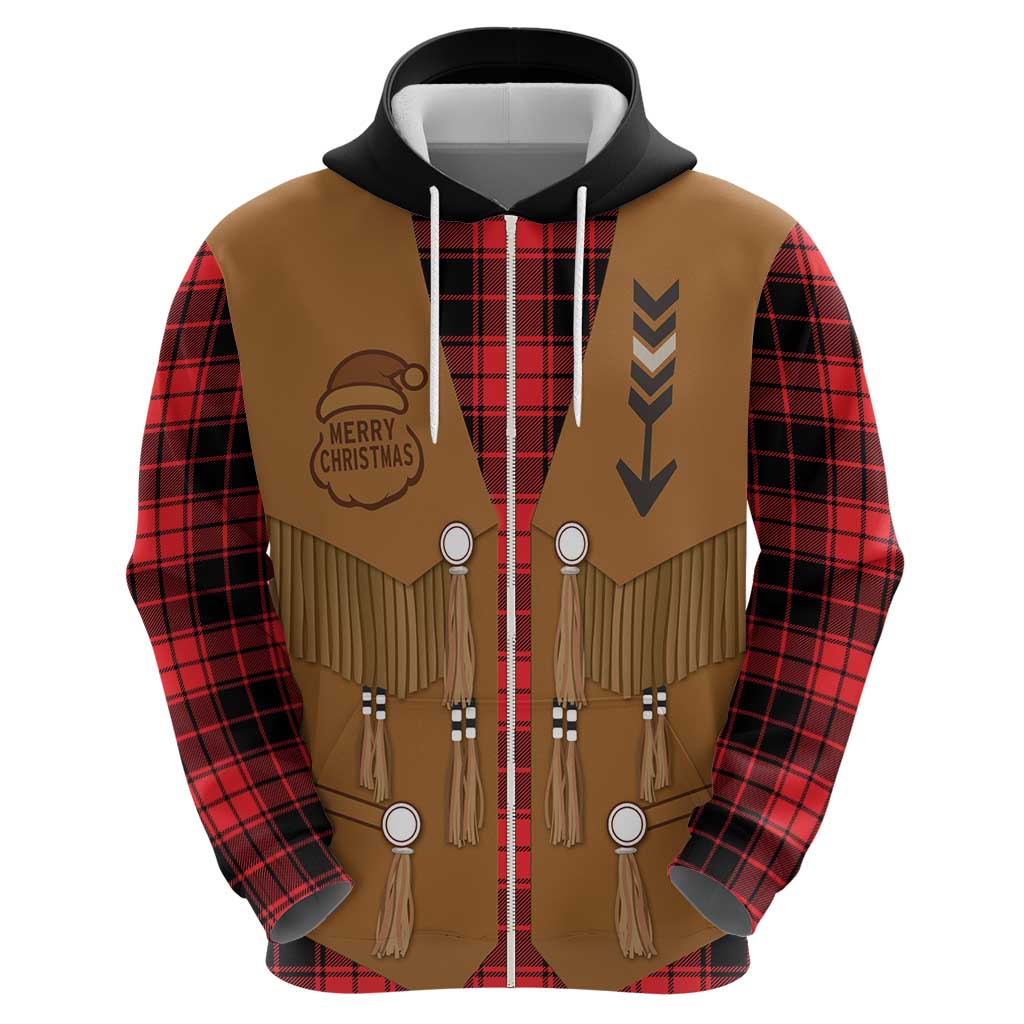 Santa Western Cowboy Christmas Zip Hoodie Plaid Black Red Vest Style - Wonder Print Shop