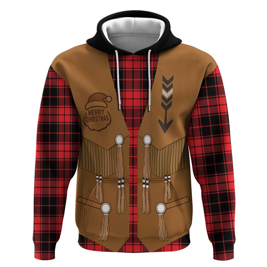 Santa Western Cowboy Christmas Zip Hoodie Plaid Black Red Vest Style - Wonder Print Shop
