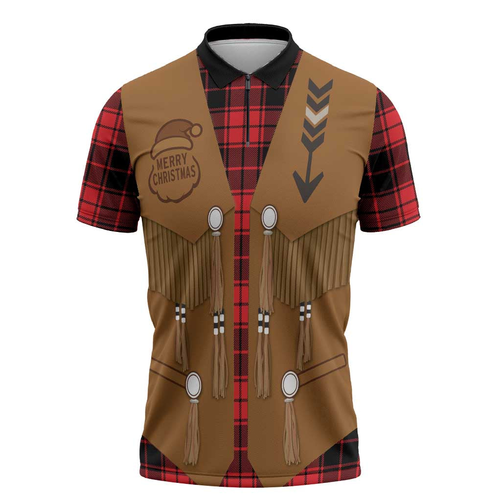 Santa Western Cowboy Christmas Zipper Polo Shirt Plaid Black Red Vest Style - Wonder Print Shop