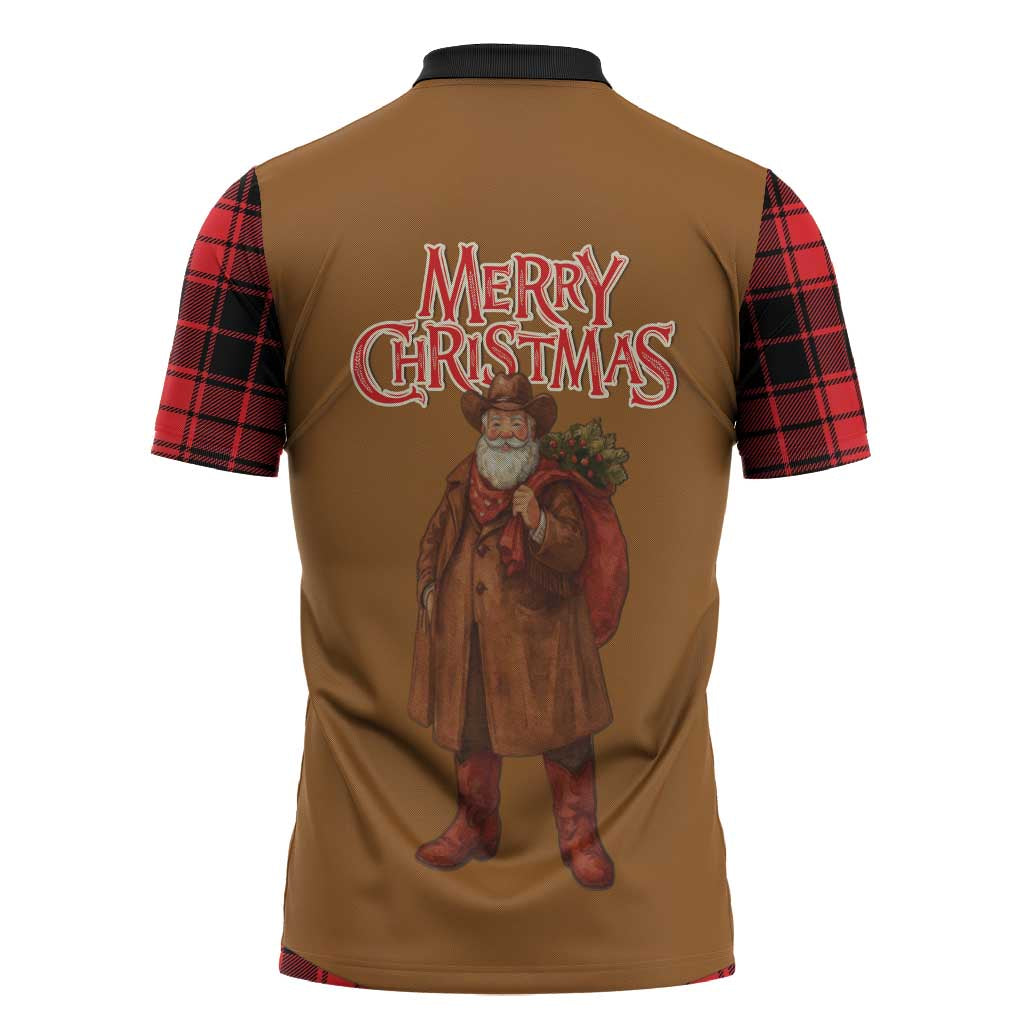 Santa Western Cowboy Christmas Zipper Polo Shirt Plaid Black Red Vest Style - Wonder Print Shop
