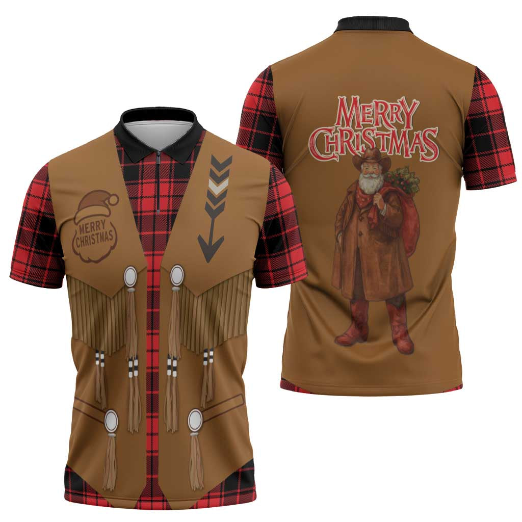 Santa Western Cowboy Christmas Zipper Polo Shirt Plaid Black Red Vest Style - Wonder Print Shop