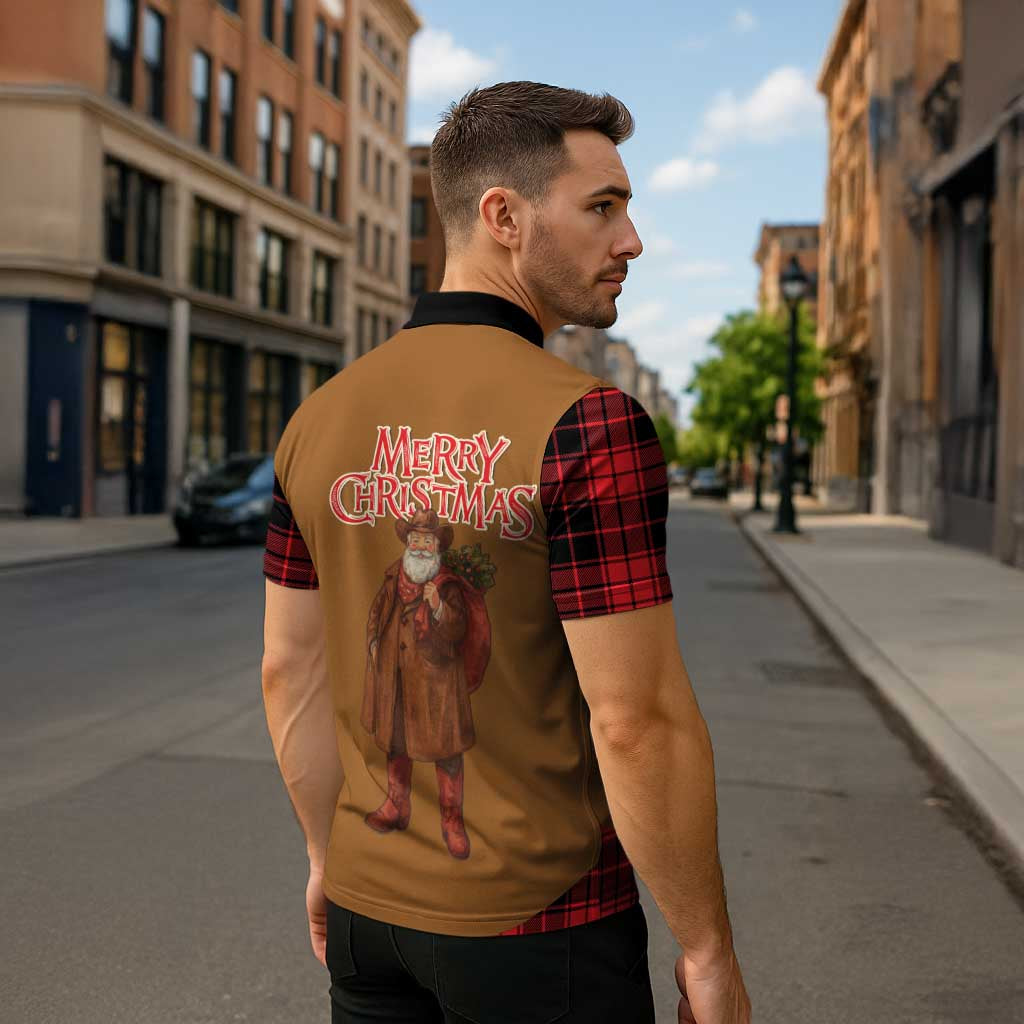 Santa Western Cowboy Christmas Zipper Polo Shirt Plaid Black Red Vest Style - Wonder Print Shop