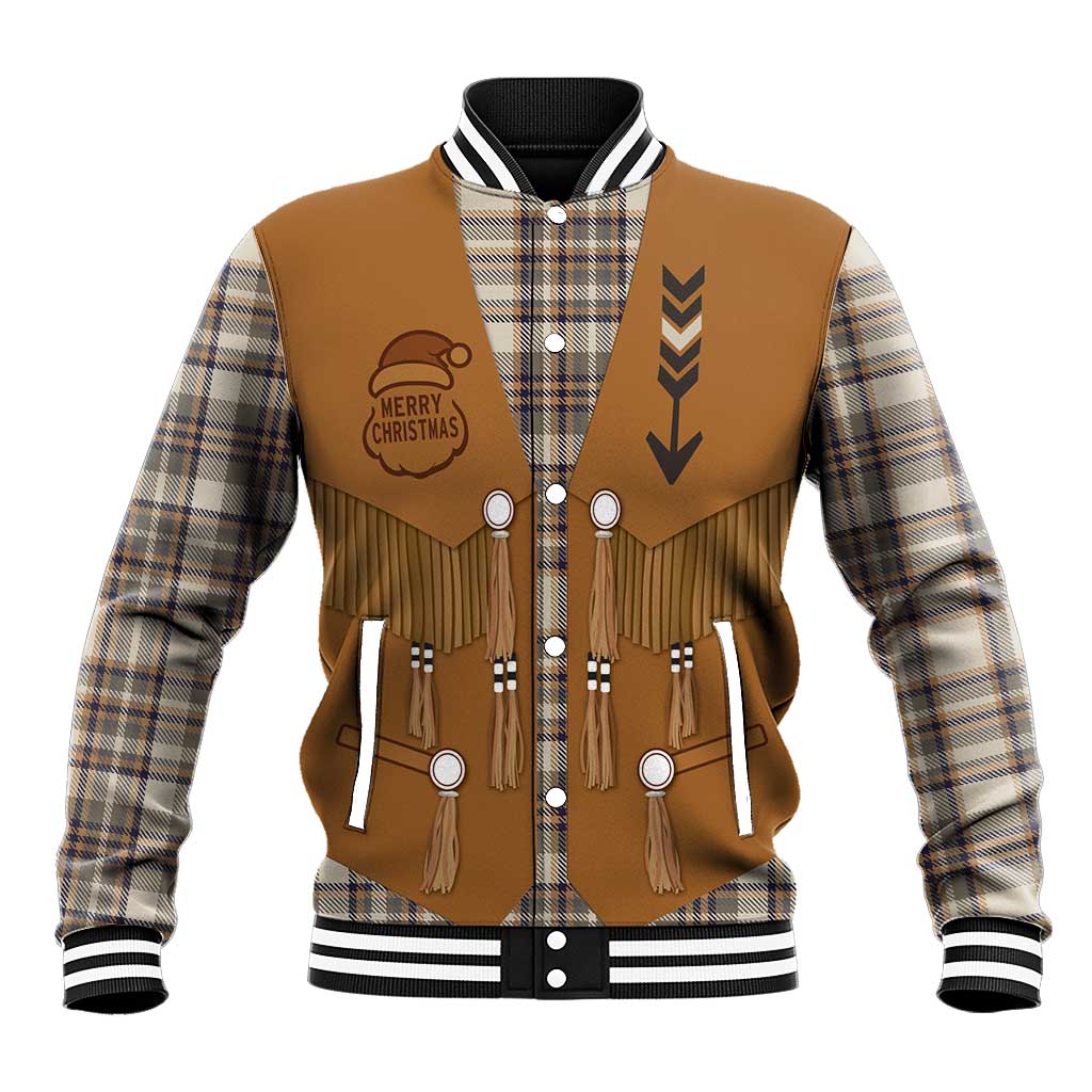 Santa Western Cowboy Christmas Baseball Jacket Plaid Brown Beige Vest Style - Wonder Print Shop