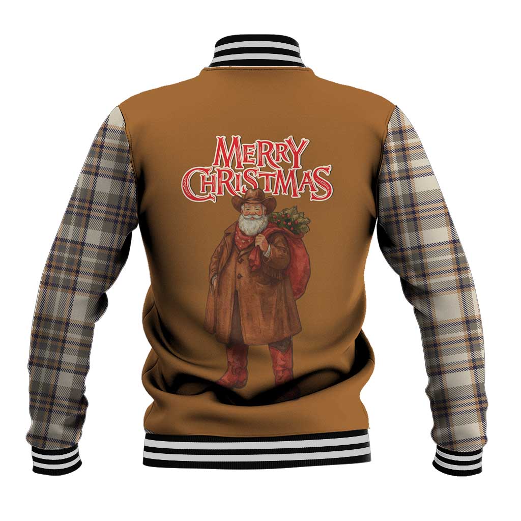 Santa Western Cowboy Christmas Baseball Jacket Plaid Brown Beige Vest Style - Wonder Print Shop