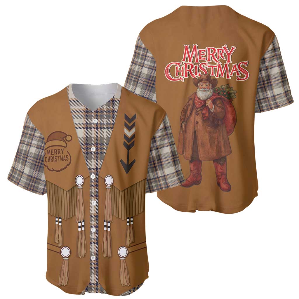 Santa Western Cowboy Christmas Baseball Jersey Plaid Brown Beige Vest Style - Wonder Print Shop
