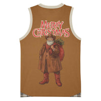 Santa Western Cowboy Christmas Basketball Jersey Plaid Brown Beige Vest Style - Wonder Print Shop