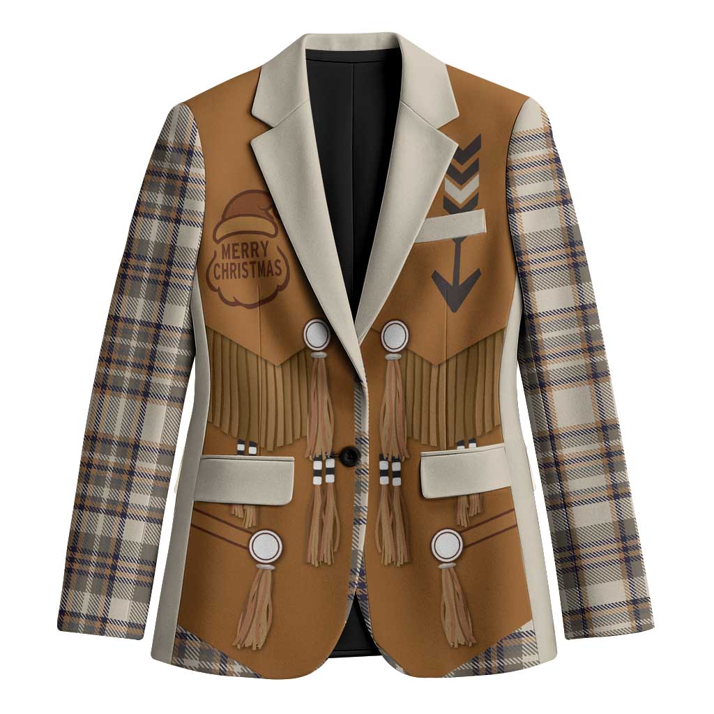 Santa Western Cowboy Christmas Blazer Plaid Brown Beige Vest Style - Wonder Print Shop