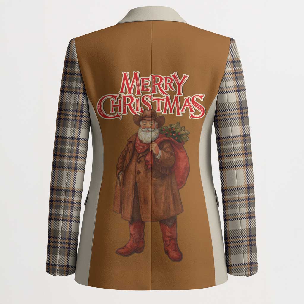 Santa Western Cowboy Christmas Blazer Plaid Brown Beige Vest Style - Wonder Print Shop