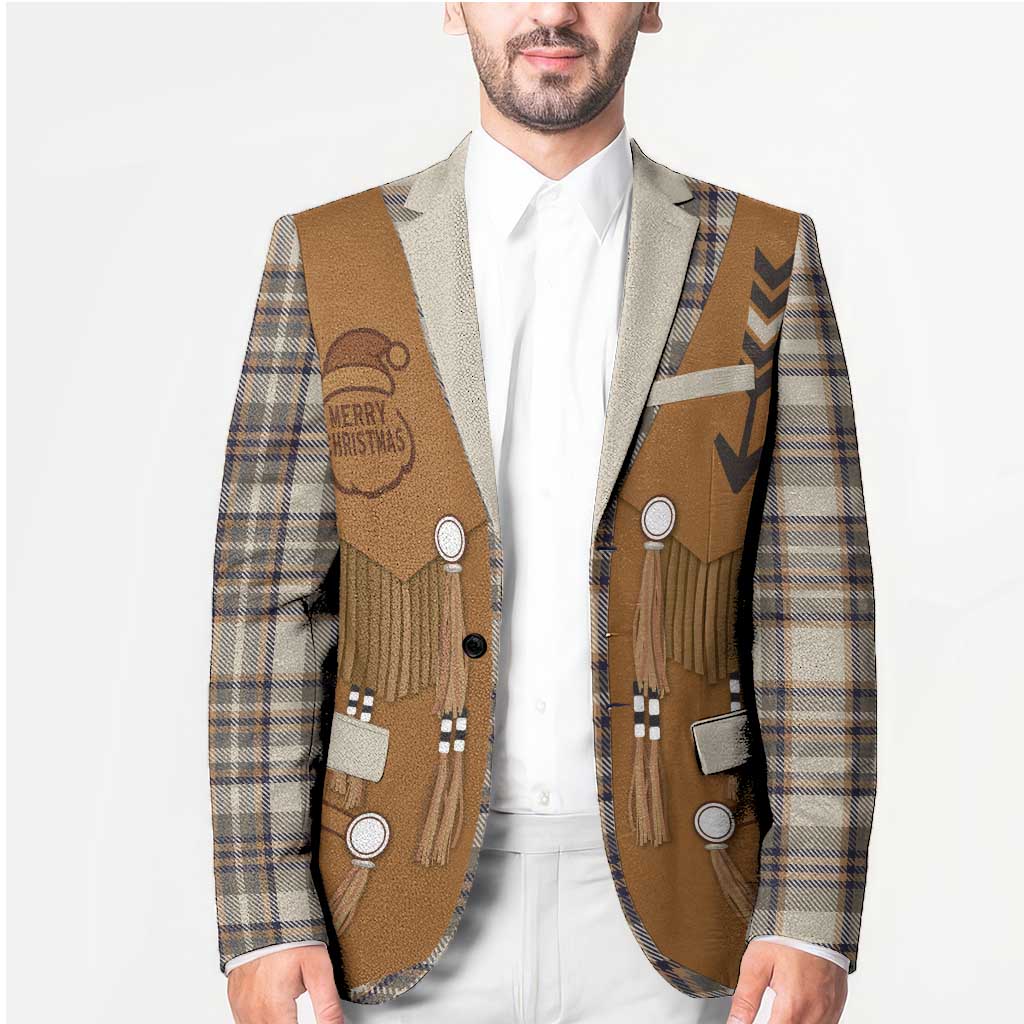 Santa Western Cowboy Christmas Blazer Plaid Brown Beige Vest Style - Wonder Print Shop