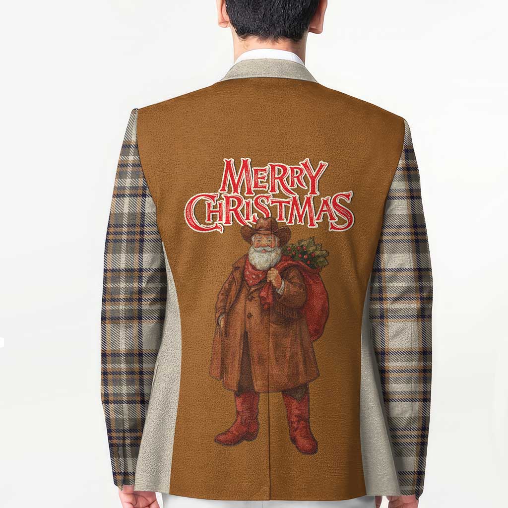 Santa Western Cowboy Christmas Blazer Plaid Brown Beige Vest Style - Wonder Print Shop