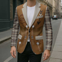Santa Western Cowboy Christmas Blazer Plaid Brown Beige Vest Style - Wonder Print Shop
