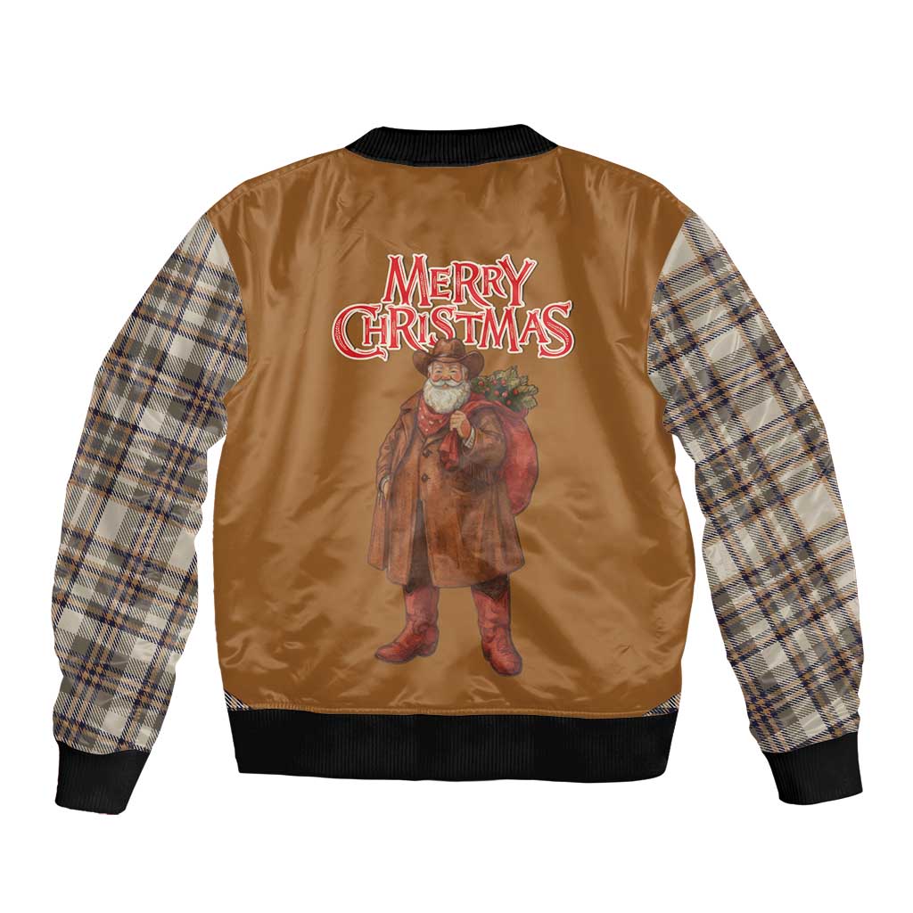 Santa Western Cowboy Christmas Bomber Jacket Plaid Brown Beige Vest Style - Wonder Print Shop