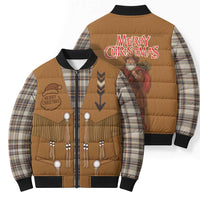 Santa Western Cowboy Christmas Bomber Puffer Jacket Plaid Brown Beige Vest Style - Wonder Print Shop