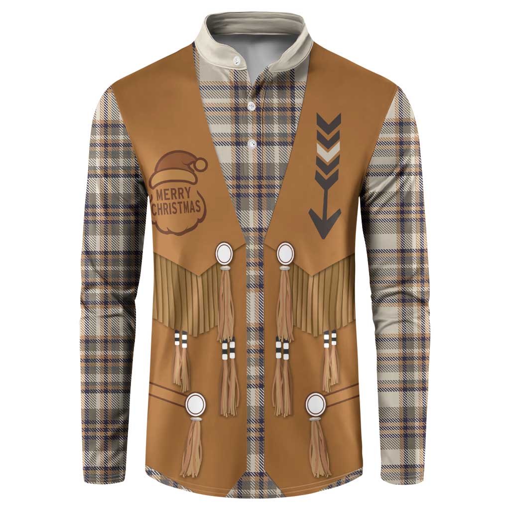 Santa Western Cowboy Christmas Button Sweatshirt Plaid Brown Beige Vest Style - Wonder Print Shop