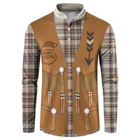Santa Western Cowboy Christmas Button Sweatshirt Plaid Brown Beige Vest Style - Wonder Print Shop