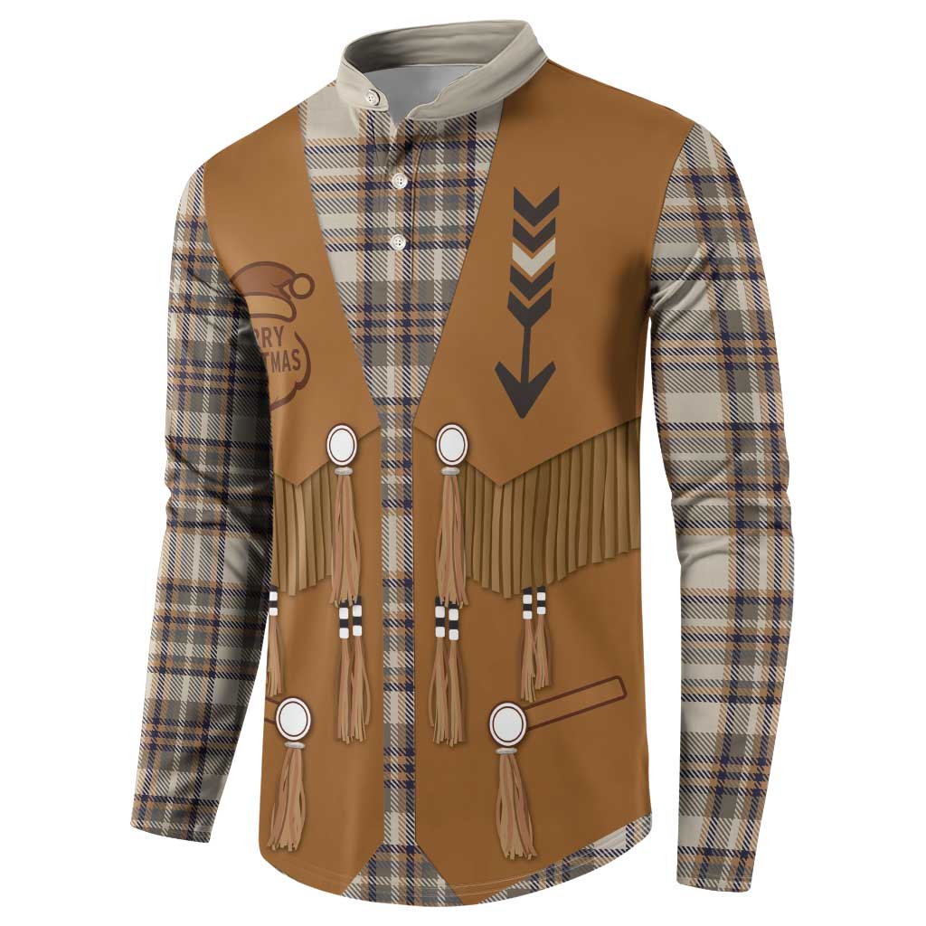 Santa Western Cowboy Christmas Button Sweatshirt Plaid Brown Beige Vest Style - Wonder Print Shop
