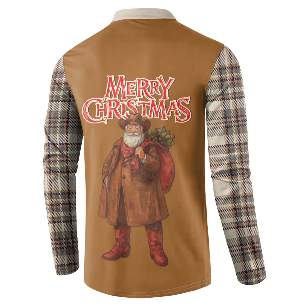Santa Western Cowboy Christmas Button Sweatshirt Plaid Brown Beige Vest Style - Wonder Print Shop