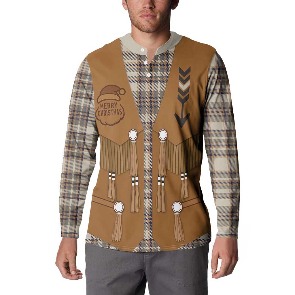 Santa Western Cowboy Christmas Button Sweatshirt Plaid Brown Beige Vest Style - Wonder Print Shop
