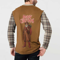 Santa Western Cowboy Christmas Button Sweatshirt Plaid Brown Beige Vest Style - Wonder Print Shop