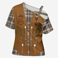 Santa Western Cowboy Christmas Cross Shoulder Shirt Plaid Brown Beige Vest Style - Wonder Print Shop