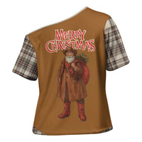 Santa Western Cowboy Christmas Cross Shoulder Shirt Plaid Brown Beige Vest Style - Wonder Print Shop
