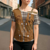 Santa Western Cowboy Christmas Cross Shoulder Shirt Plaid Brown Beige Vest Style - Wonder Print Shop