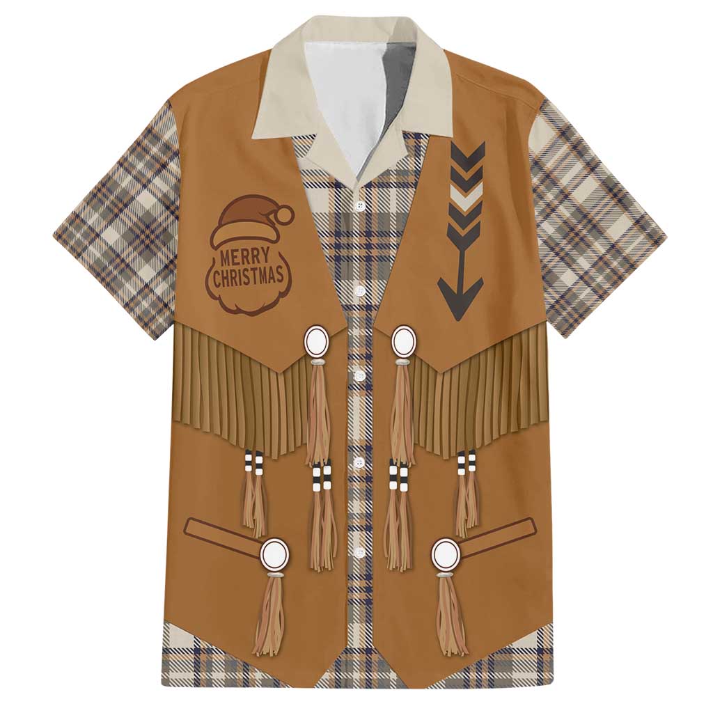 Santa Western Cowboy Christmas Hawaiian Shirt Plaid Brown Beige Vest Style - Wonder Print Shop