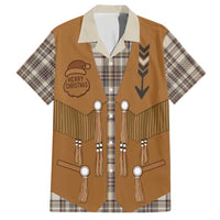 Santa Western Cowboy Christmas Hawaiian Shirt Plaid Brown Beige Vest Style - Wonder Print Shop