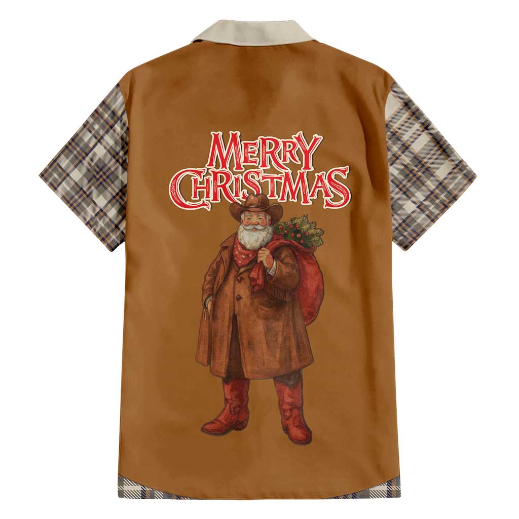 Santa Western Cowboy Christmas Hawaiian Shirt Plaid Brown Beige Vest Style - Wonder Print Shop