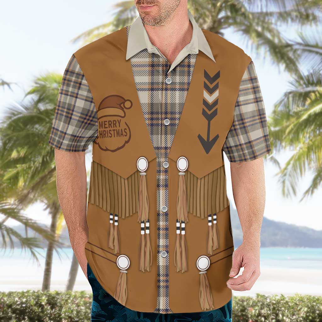 Santa Western Cowboy Christmas Hawaiian Shirt Plaid Brown Beige Vest Style - Wonder Print Shop
