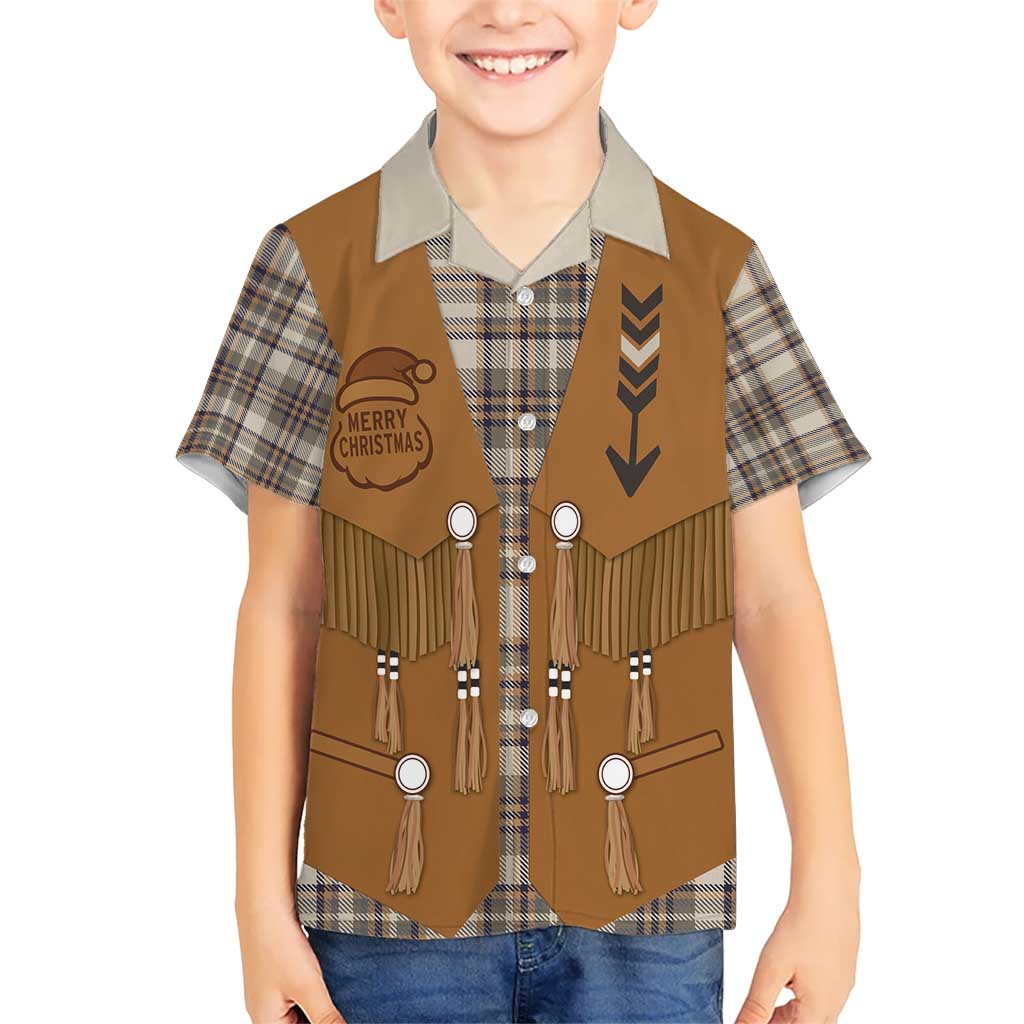 Santa Western Cowboy Christmas Hawaiian Shirt Plaid Brown Beige Vest Style - Wonder Print Shop