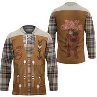 Santa Western Cowboy Christmas Hockey Jersey Plaid Brown Beige Vest Style - Wonder Print Shop
