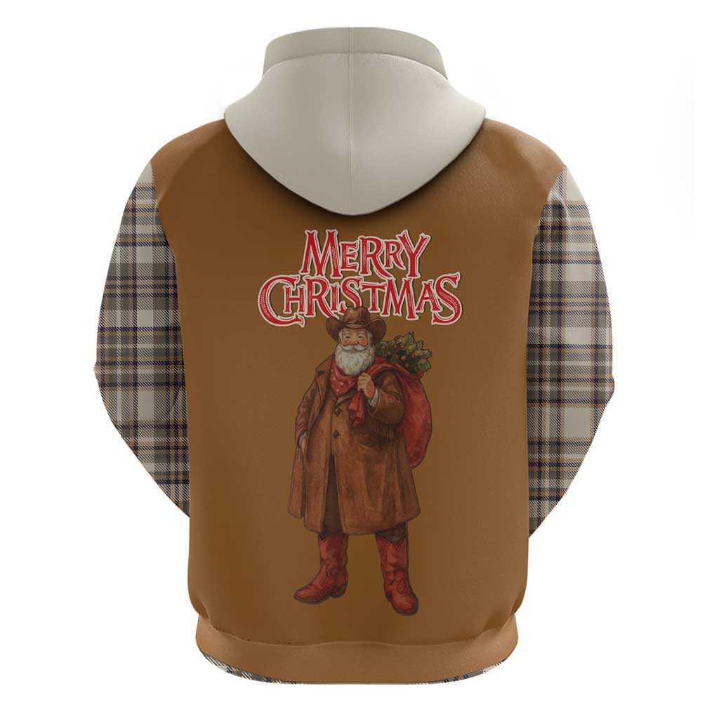 Santa Western Cowboy Christmas Hoodie Plaid Brown Beige Vest Style - Wonder Print Shop