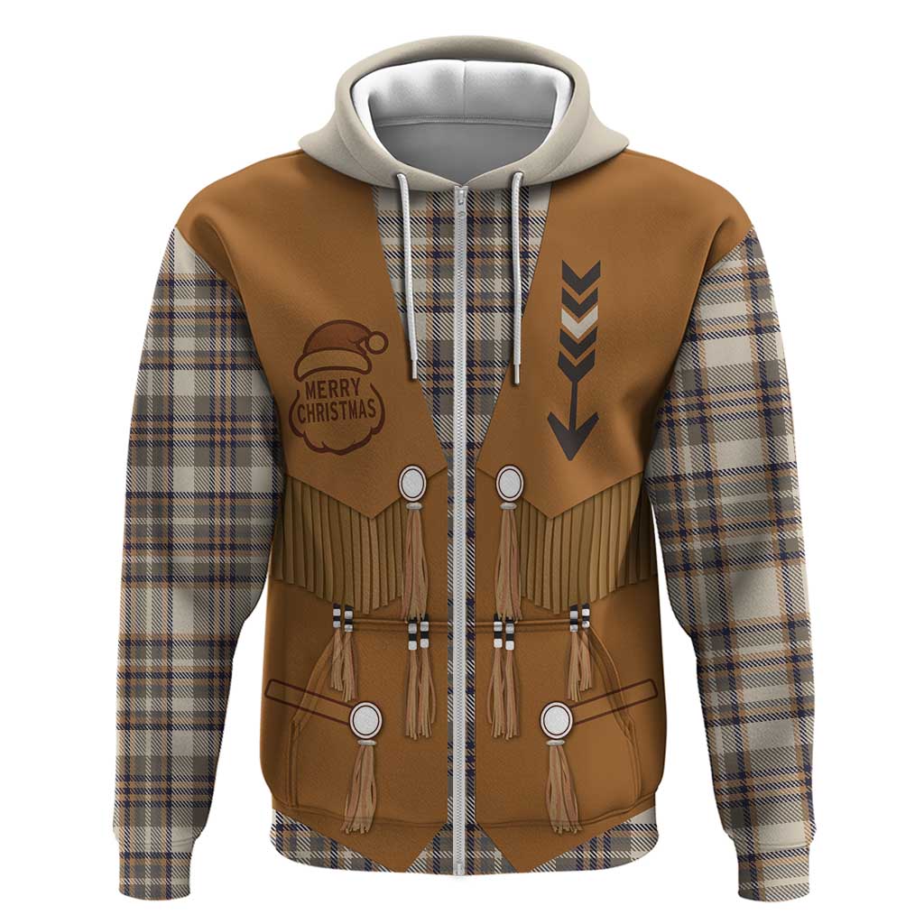 Santa Western Cowboy Christmas Hoodie Plaid Brown Beige Vest Style - Wonder Print Shop