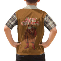 Santa Western Cowboy Christmas Kid Hawaiian Shirt Plaid Brown Beige Vest Style - Wonder Print Shop