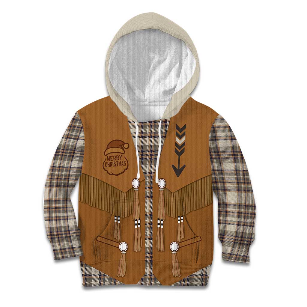 Santa Western Cowboy Christmas Kid Hoodie Plaid Brown Beige Vest Style - Wonder Print Shop