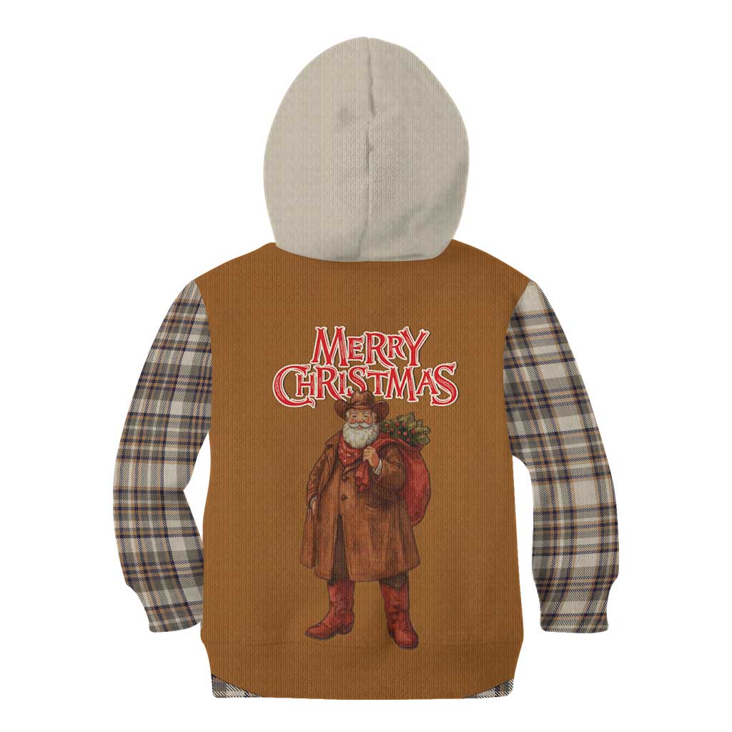 Santa Western Cowboy Christmas Kid Hoodie Plaid Brown Beige Vest Style - Wonder Print Shop