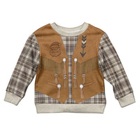Santa Western Cowboy Christmas Kid Ugly Christmas Sweater Plaid Brown Beige Vest Style - Wonder Print Shop