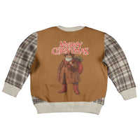 Santa Western Cowboy Christmas Kid Ugly Christmas Sweater Plaid Brown Beige Vest Style - Wonder Print Shop