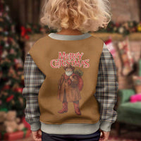 Santa Western Cowboy Christmas Kid Ugly Christmas Sweater Plaid Brown Beige Vest Style - Wonder Print Shop