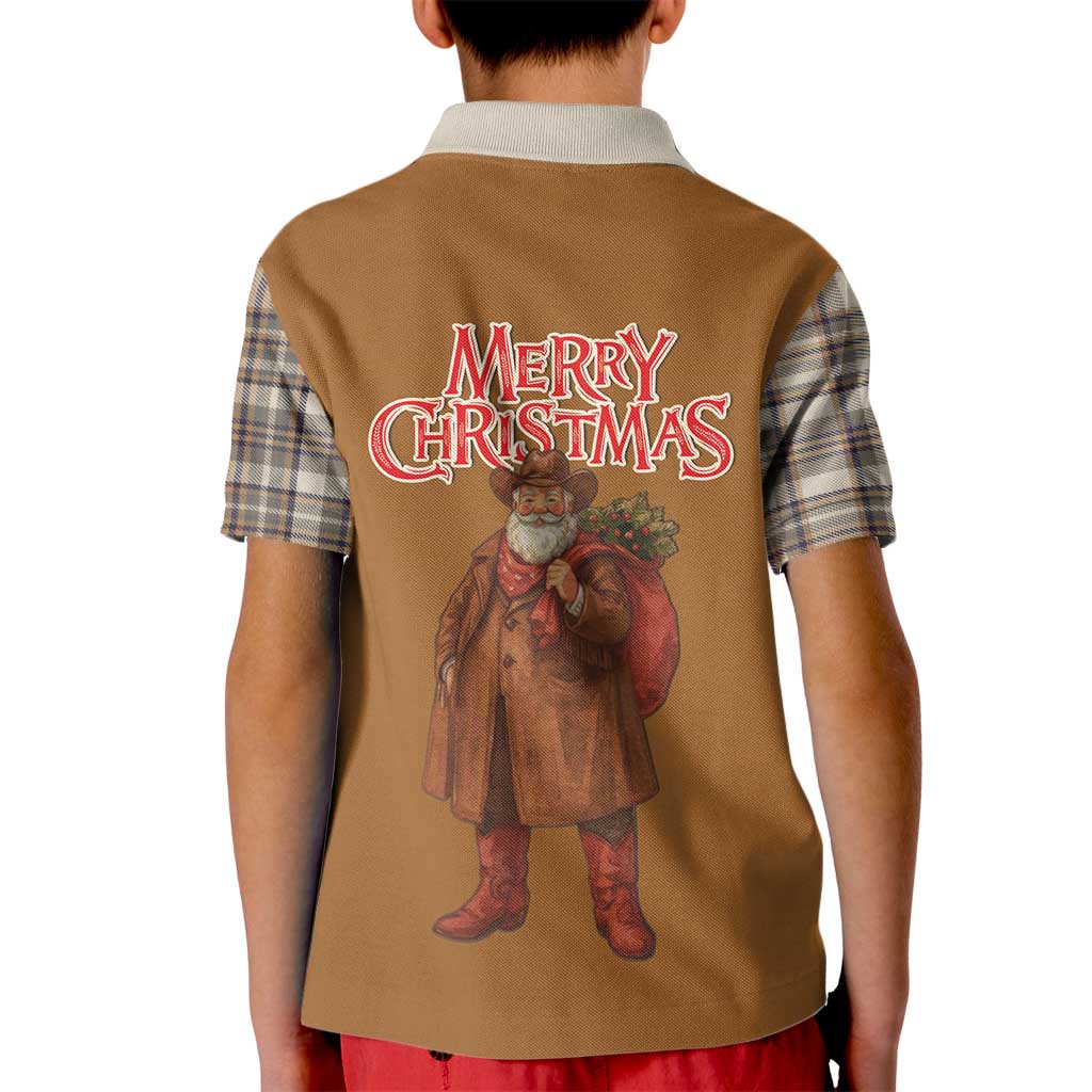 Santa Western Cowboy Christmas Kid Polo Shirt Plaid Brown Beige Vest Style - Wonder Print Shop